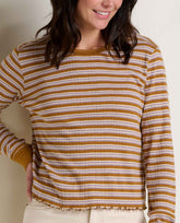 Striped Rib-Knit Long-Sleeve Top – Casual Textured Crewneck Shirt